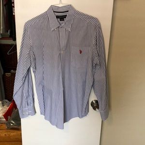US POLO ASSN LARGE BLUE/WHITE STRIPPED SHIRT